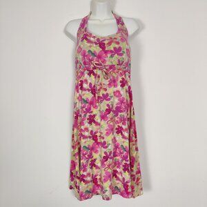 Le Ragazze Women's Dress Size L Pink Floral Padded Halter Bohemian Boho Party